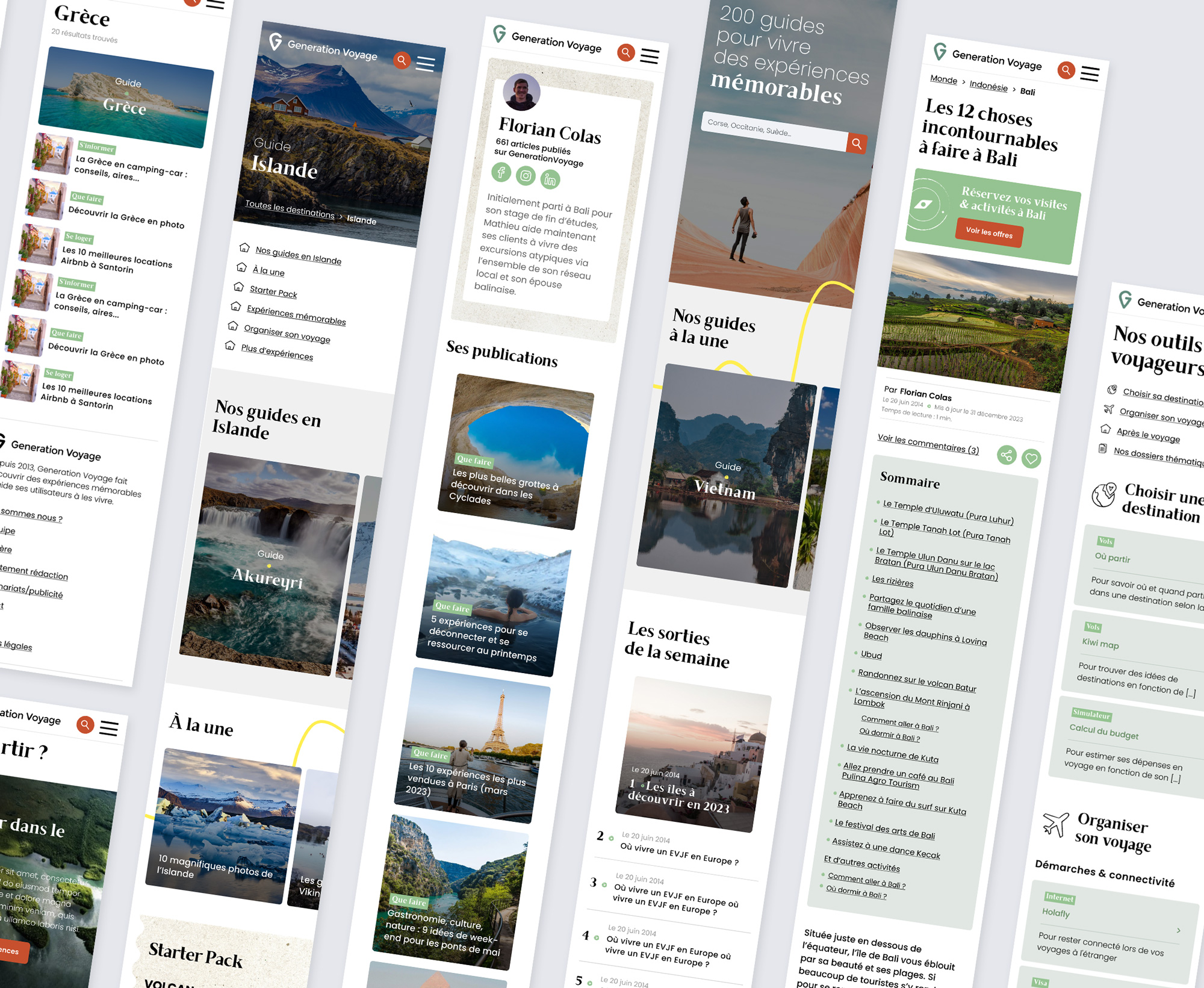 pages mobiles du site Génération Voyage