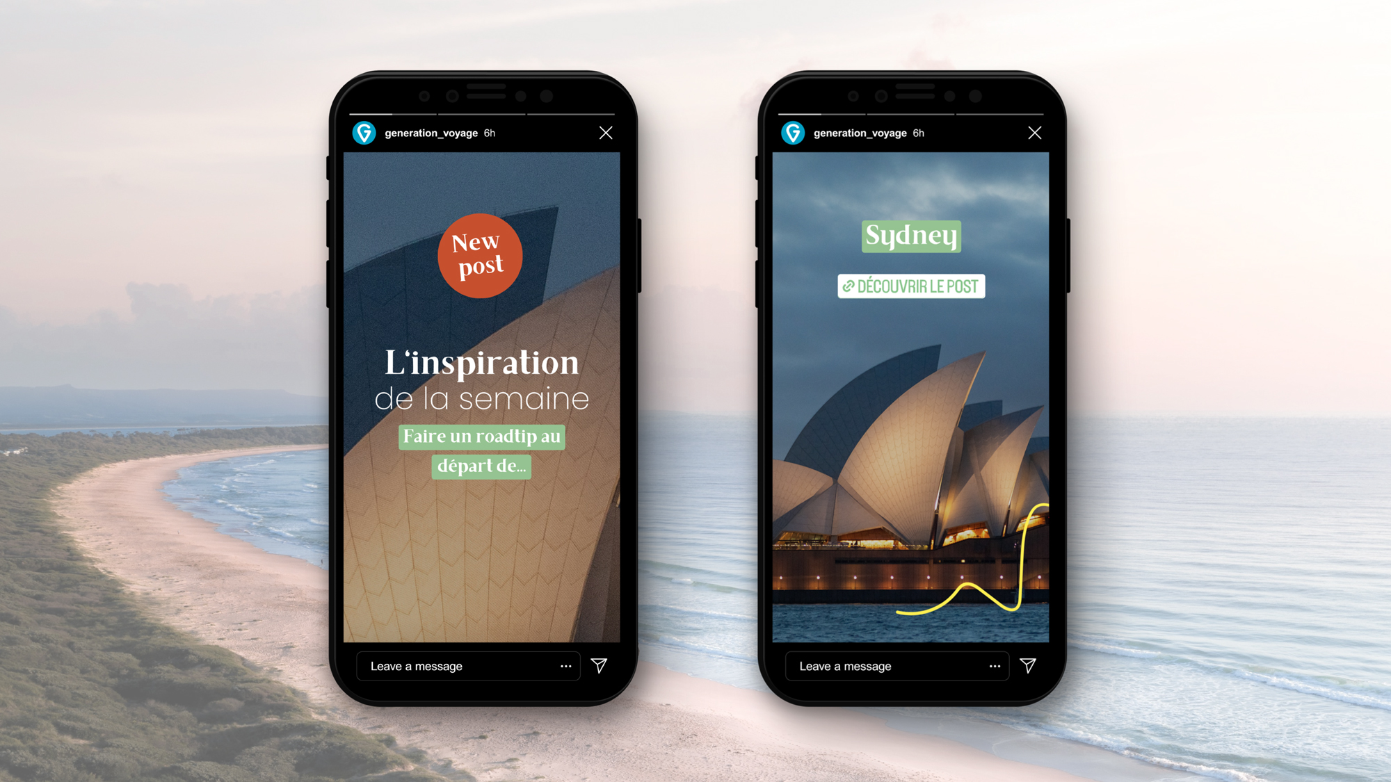 déclinaison de story Instagram de Génération Voyage