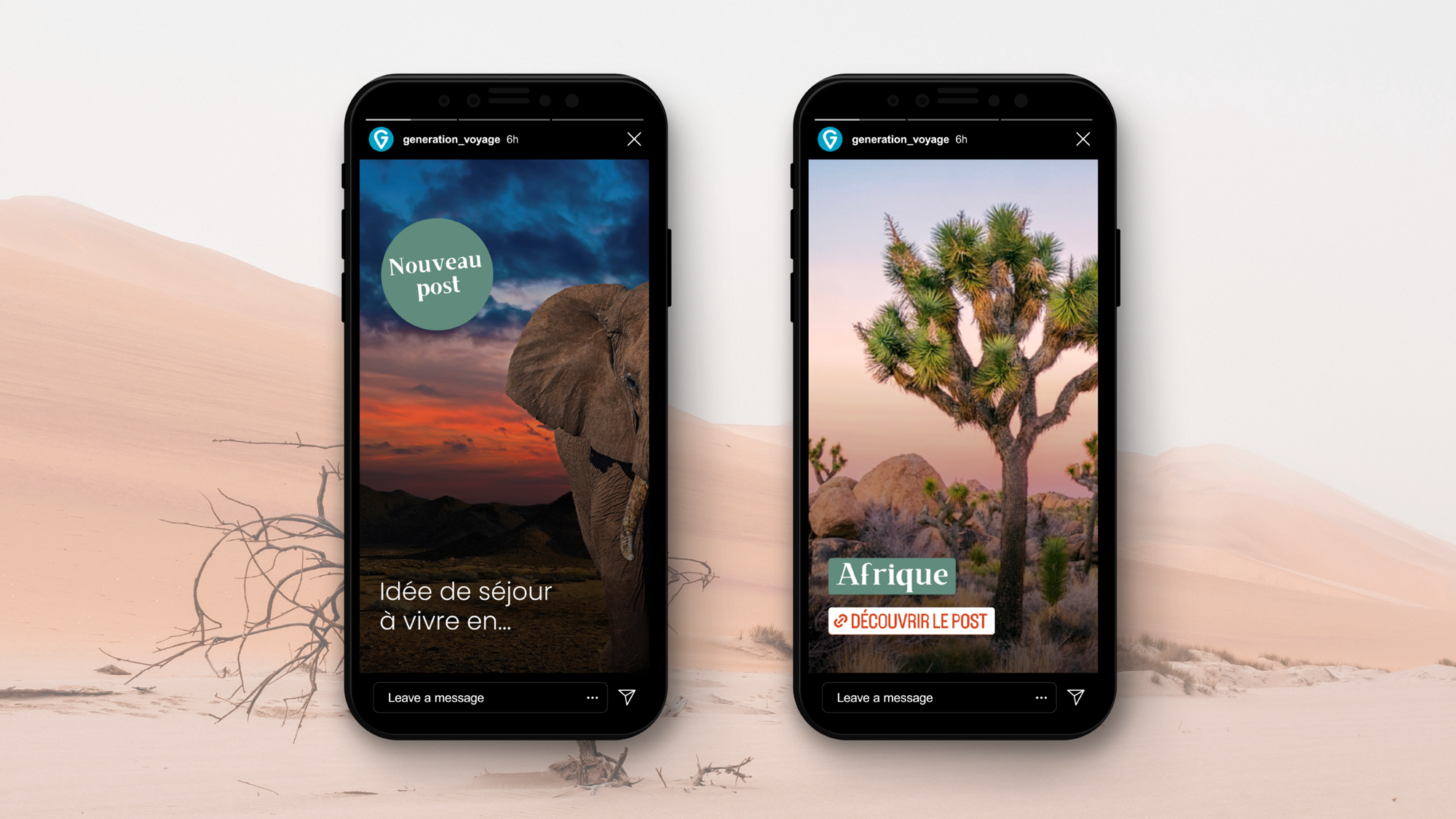 déclinaison de story Instagram de Génération Voyage