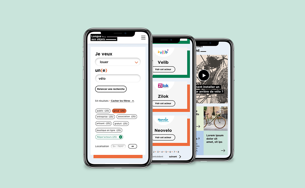 écrans mobile du site Longue vie aux objets de l'ADEME