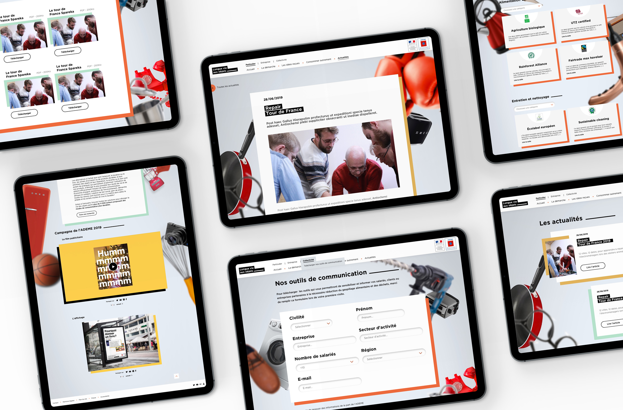 aperçu des écrans tablettes du site Longue vie aux objets de l'ADEME